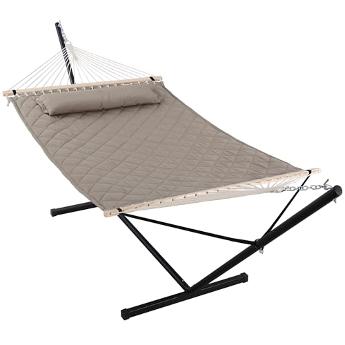 Outdoor Hammock Two Person Hammock with 12FT Steel Stand (2 Person With Stand / Light Brown)