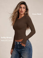 Womens Long Sleeve Shirts Basic Compression Tops Chocolate Brown XL (X-Large / Chocolate Brown)