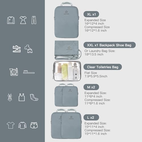Lightweight Compression Packing Cubes for Suitcases (Gray / 7 Set)
