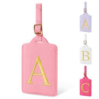 Personalized Initial Luggage Tags for Suitcase (Pink Leather,glod Letter / A)