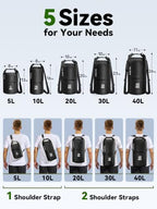 Waterproof Dry Bag Backpack with Zippered Pocket (Black / 40L)