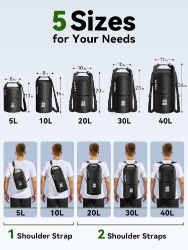Waterproof Dry Bag Backpack with Zippered Pocket (Black / 40L)