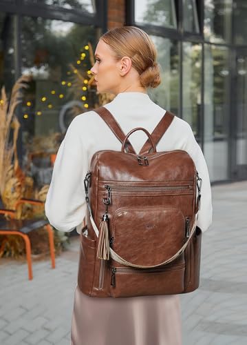 Vegan Leather Laptop Backpack for Women 15.6 inch Work Backpack Fashion Travel Backpack Purse for Business College (Brown01)