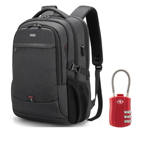 17 Inch Laptop Backpack for Travel Water Resistant College Backpack for Men (Black With Red Tsa Lock / 17 Inch)