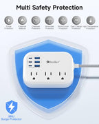 Short Extension Cord 2 Foot Travel Power Strip 6 USB 3 Outlets (2 FT-24W-980J-White)