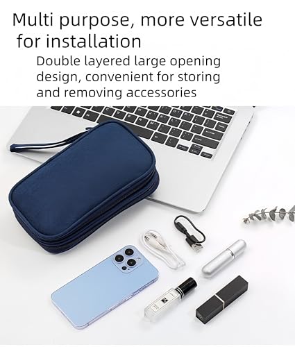 Electronic Organizer Travel Cable Accessories BagPouch Portable Waterproof Storage Bag Electronic Organizer Case for Cable (Dark Blue)