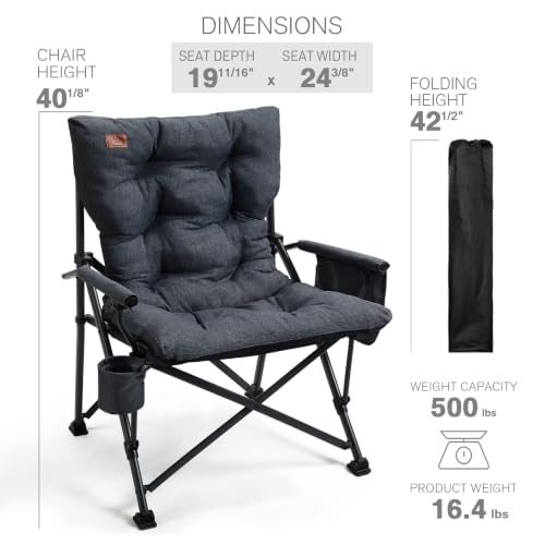 Padded Oversized Folding Camping Chair for Adults (Black)