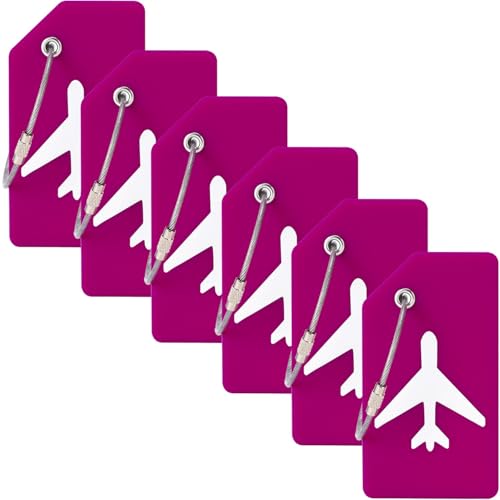 6 Pack Silicone Luggage Tags for Suitcases (Set of 6 / Cranberry)