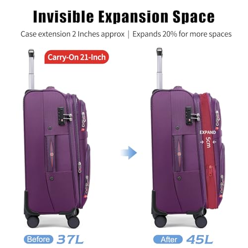 Softside Expandable Luggage with 4 Spinner Wheels (Purple / 21-Inch)