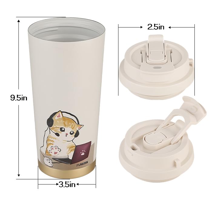 Coffee Travel Mug with Flip Lid (MusicCat_TravelMug_16oz)
