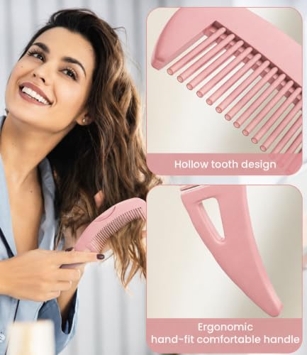 Dandruff Comb Removal 2PC Hollow Fine Tooth Scalp Detox Hair Care Tool (Pink 1PC)