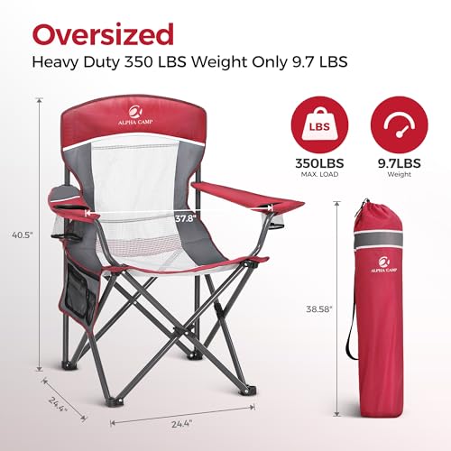 Heavy Duty 400lbs Mesh Back Camping Chairs with Lumbar Support (Red / 2PC)