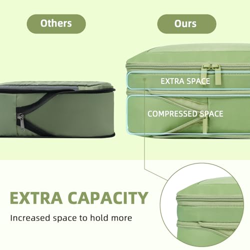 4 Set/6 Set/8 Set Compression Packing Cubes Travel Accessories Expandable Packing Organizers (Square Mesh, 06-Matcha Green) (06-Matcha Green / Square Mesh)
