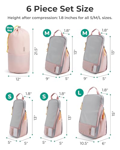 Compression Packing Cubes for Travel (Baby Pink / Set of 6)