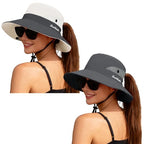 Women's Ponytail Safari Sun Hat (6 3/4-6 7/8 / 2-darkgrey+beige)