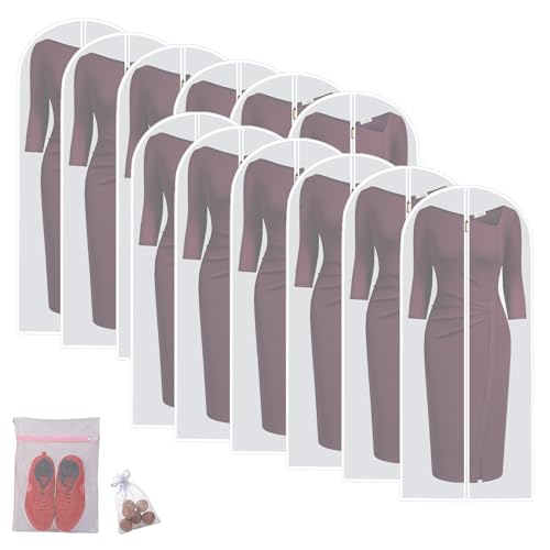 Garment Bags Clothes Storage Bag (24'' x 54''/12 Pack+Gifts / White-Translucent)