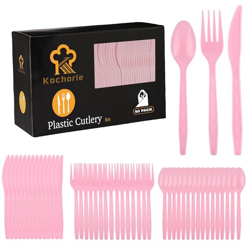90 Pieces Pink Plastic Cutlery Set (Pink)
