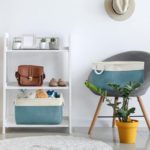 Storage Baskets for Organizing (White And Green / 3PCS/X Large -17.7Lx13.8Wx9.8H)