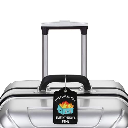 2 Pack Luggage Tags for suitcases Funny Cute Black Trash on fire I'm Fine It's Fine Luggage Tag (Black)