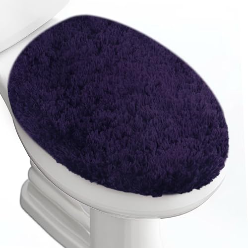 Microfiber Elongated Toilet Seat Cover 19.5"x 15" Machine Washable (Dark Purple / Elongated)