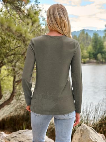 Long Sleeve Shirts for Women Casual Crewneck Tops Basic Tees (Medium / 01olive)