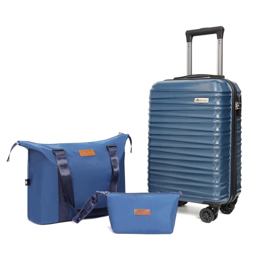 Luggage Set 3 Piece Luggage Set ABS hardshell Spinner Wheels Luggage Carry on Suitcase with Weekender bag & Toiletry bag (20 / 3pcs Navy Blue)
