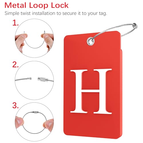 2 Pack Initial Luggage Tags for Suitcases Airplane Travel Essentials (Large H / Red)