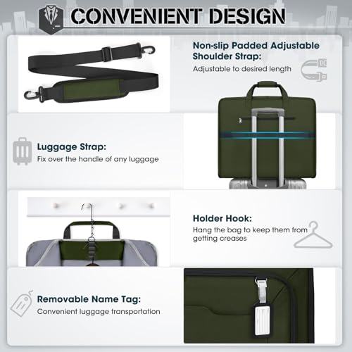 Garment Bags for Travel Carry On Garment Bag for Hanging Clothes (Green)