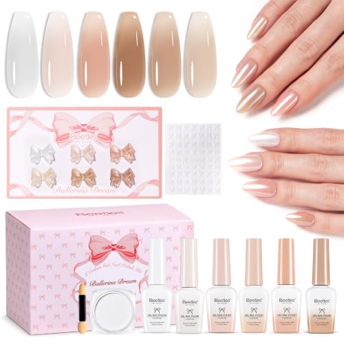 Beetles Nude Jelly Gel Polish Set with Chrome Powder (A - Sheer | Nude | Ballerina Dream)