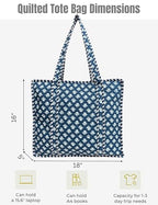 100% Cotton Quilted Tote Bag For Women (Indigo Blue White Chalk Block Print)