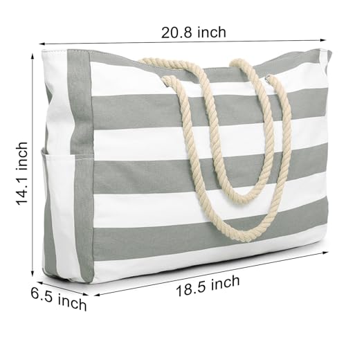 Beach Bags for Women Large Waterproof Beach Tote Bag Zipper Beach Bags Waterproof Sandproof Swim Pool Bag Large Tote (Light Grey)