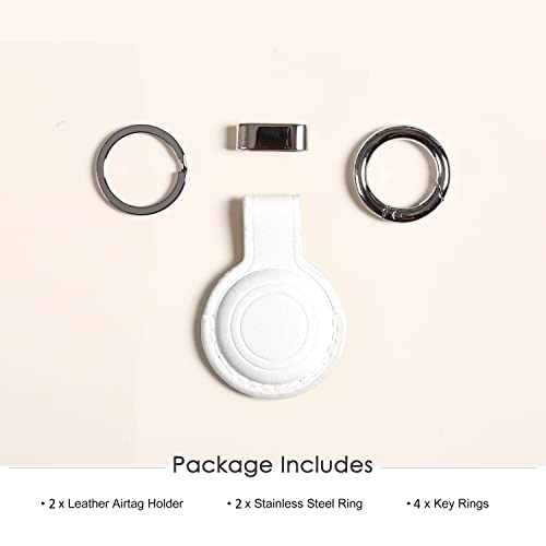 2 Pack KEEPXYZ Genuine Leather Keychain Holder Compatible with Airtag ([2 Pack] White V2.0)