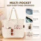 Beach Bag Waterproof Sandproof Women Beach Tote Pool Bag with Zipper for Gym Grocery Travel with Wet Pocket (Khaki White)