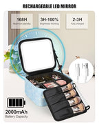 Travel Makeup Bag with LED Mirror for Women Girls (02-White Flower / 1-Small)