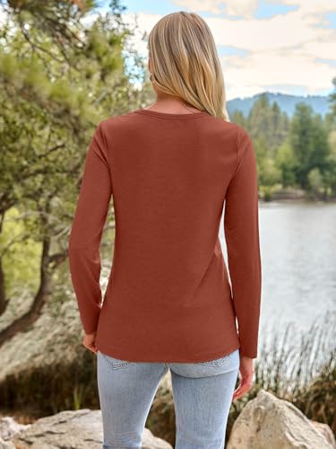 Long Sleeve Shirts for Women Casual Crewneck Tops Basic Tees (Large / 01rust)