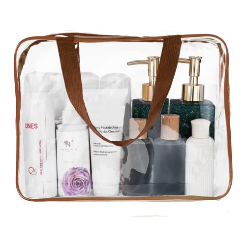 3Pcs Crystal Clear PVC Travel Toiletry Bag Kit for Women Men (1 Large, 1 Medium, 1 Small-Grey / 3 Piece Set)
