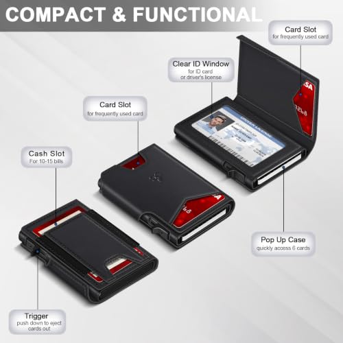 Wallet for Men Wallet with Slim Pop Up Card Holder 9 (Matt-Black)