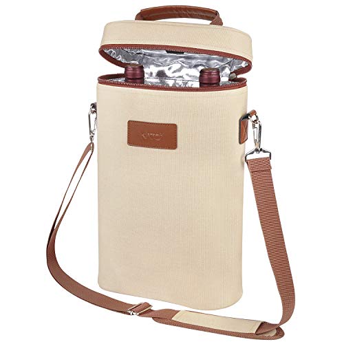 2 Bottle Insulated Wine Tote Carrier Bag (Beige / 2 Bottle-without front pocket)