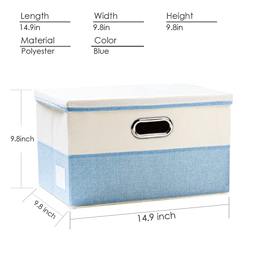 Collapsible Storage Bin with Lid [3 (Blue&Cream / M(3-Pack))