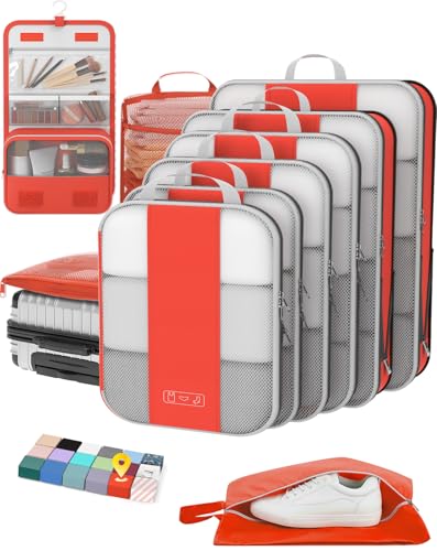 10 Set Compression Packing Cubes for Travel Essentials (Orange)