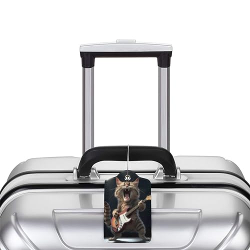 2 Pack Luggage Tags for suitcases Guitar Funny cute cat Luggage Tag (Guitar Cat)