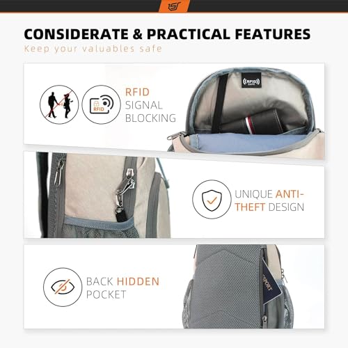 Sling Bag RFID Crossbody Sling Backpack Cross Body Shoulder Bag Travel Hiking Daypack for Women Men (Beige)