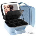 Travel Makeup Bag Cosmetic Bag Makeup Organizer Bag with Lighted Mirror (Azure Blue / Woven)