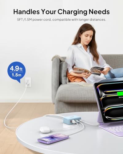 USB Fast Charger Block 50% Smaller 100W Max 6 (Light Blue / 100W)