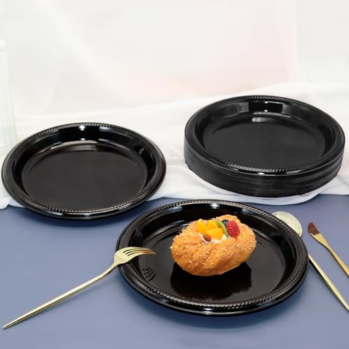 50 Pcs Black Plastic Plates (Black / 50 Pcs)
