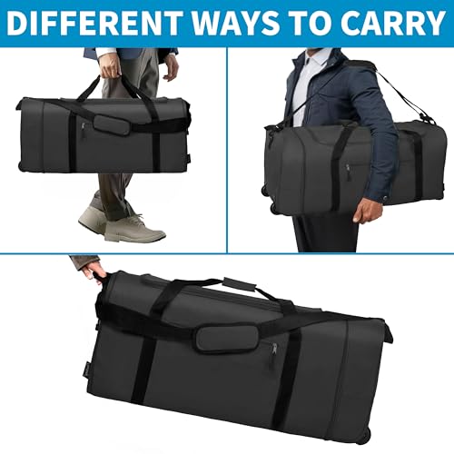 100L Foldable Rolling Duffel Bag with 2 Wheels (BLACK)