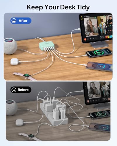 USB Fast Charger Block 50% Smaller 100W Max 6 (Light Green / 100W)