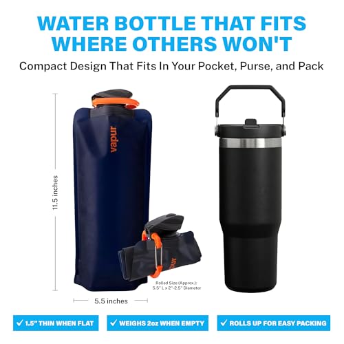 Collapsible Water Bottle with Carabiner (Night Blue / 34 Ounces)