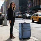 Softside Expandable checked Luggage with Front Business Pockets (Haze Blue-24 / 24 inch)