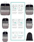 6 Set Space Saving Compression Packing Cubes Lightweight Packing Cube Black (Black / 6 Pcs(XL,L,M*2,S,laundry bag))